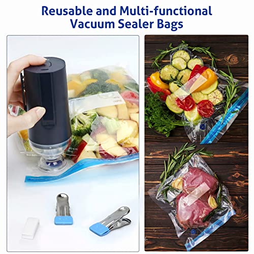Vacuum Sealer Bags, 35Pcs Food Saver Vacuum Sealer Machine Set For Sous Vide Cooking, Handheld Mini Vacuum Sealer With 15 Pcs Reusable Sous Vide Bags, 4 Cooking Clips, 4 Sealing Clips & 10 Air Valves #TOP4