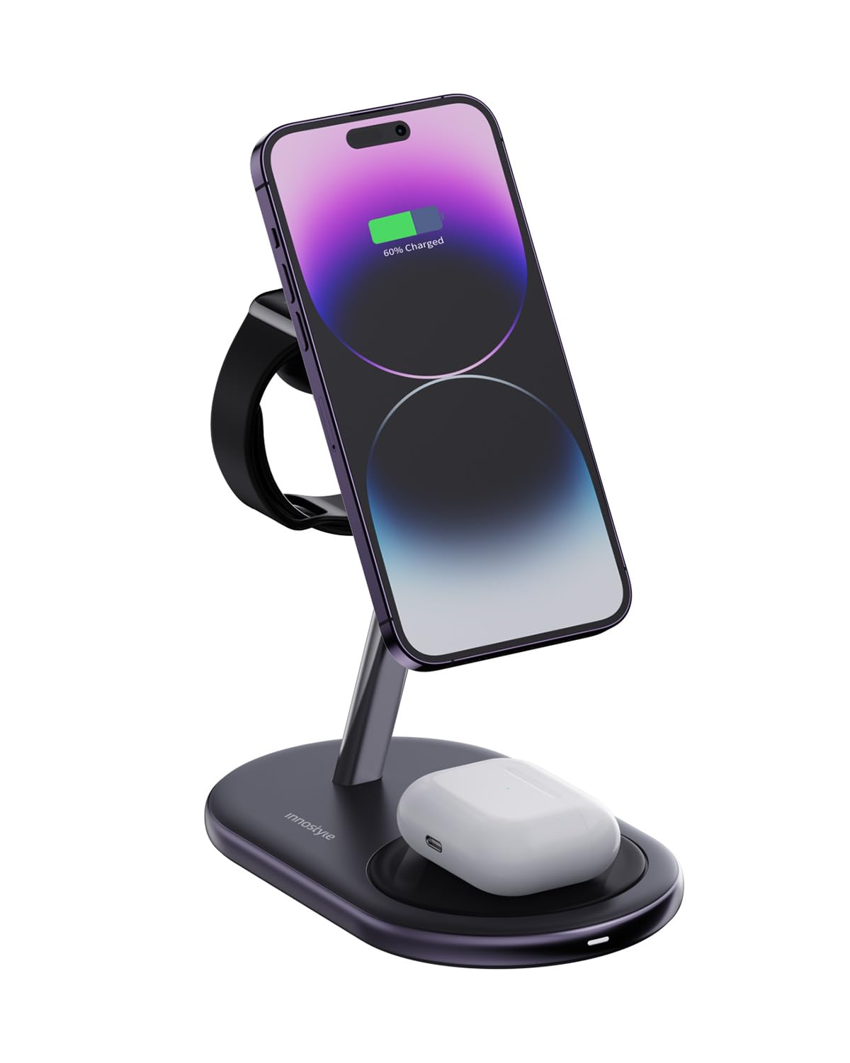 Innostyle Cargador inductivo para MagSafe, estación de Carga 3 en 1, Carga rápida de 15W, Compatible con iPhone Serie 12/13/14/15, Airpods 2/3/Pro, Apple Watch