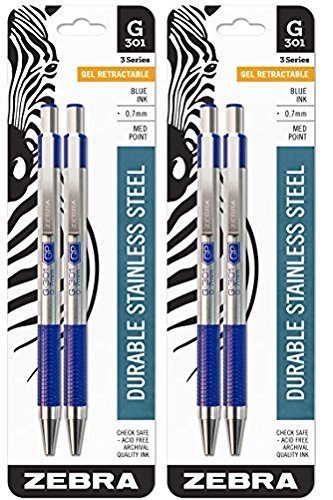 Bolígrafo retráctil Zebra G-301 gel acero 0.7mm azul x4 miniatura 1