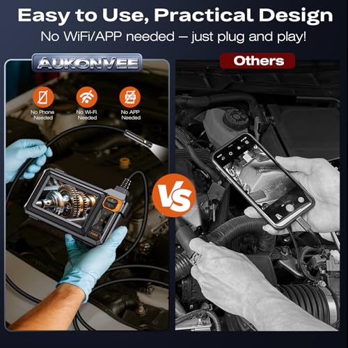 Image of Borescope Dual Lens Endoscope Camera with Light, 4.3 inch IPS 1920P HD Inspection Camera, 7.9mm IP67 Waterproof with 8+1 Adjustable LEDs, 16.5FT Semi-Rigid Snake Cable for Mechanic, Cool Gadgets for Men
