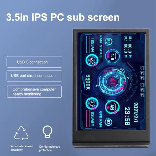 Image of Yunseity Computer Temp Monitor, AIDA64 PC CPU Hard Disk Real Time Data Monitor, 3.5 Inch USB Mini Screen PC Sensor Panel Display with USB Type C Port (Black)