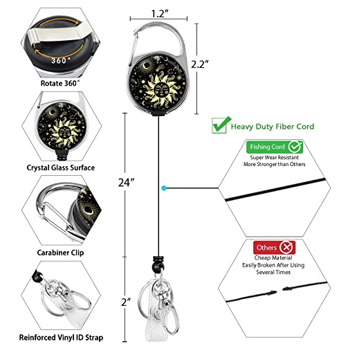 Black Id Badge Holder, Badge Reel Retractable Keychain, Astrological Moon Sun Arts Card Holder With Carabiner Clip Heavy Duty, Id Name Tag Badge Case Cover For Office Work Nurse Teacher Women Gifts #TOP4