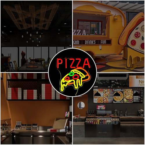 Image of Pizza Neon Signs for Wall Decor Pizzeria Neon Light LED Signs for Business Shop Pizza Party Decorations Light Up Pizza Sign Neon Wall Art