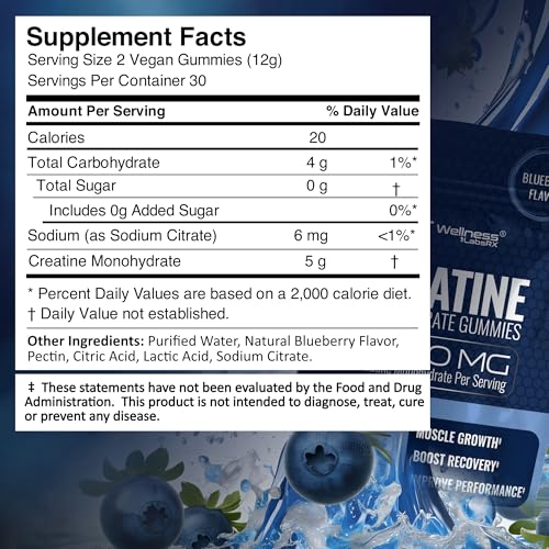 Image of Creatine Gummies 5000mg, 30 Servings Creatine Monohydrate Gummies - Third-Party Tested Creatine for Women, Blueberry Flavor Creatine for Men, Muscle Growth, Strength, and Recovery - Pack of 1