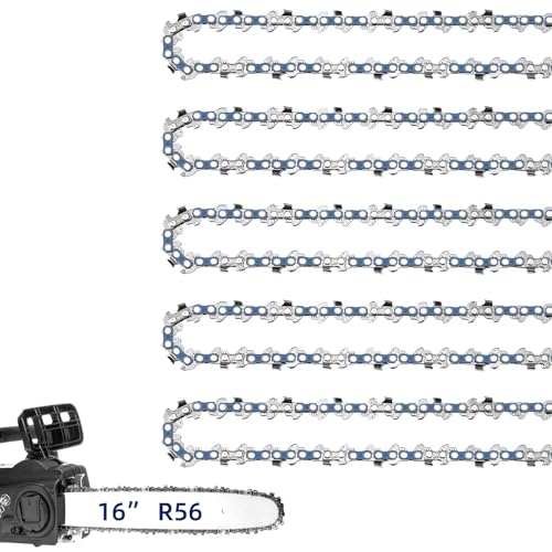 5 Pack 16 Inch Chainsaw Chain 3/8 LP Pitch .043 Gauge 56 Drive Links Fits Milwaukee M18 Fuel EGO CS1600 DeWalt DCCS690-49162715 DWO1DT616 Greenworks Oregon and more R56