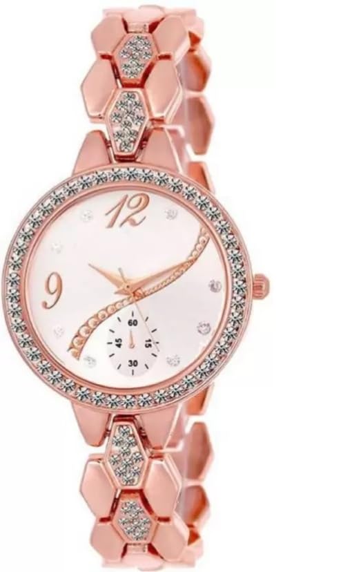 Elegant Rose Gold Diamond Studded Women’s Analog Wrist Watch – Luxury Bracelet Style Quartz Watch-image-15