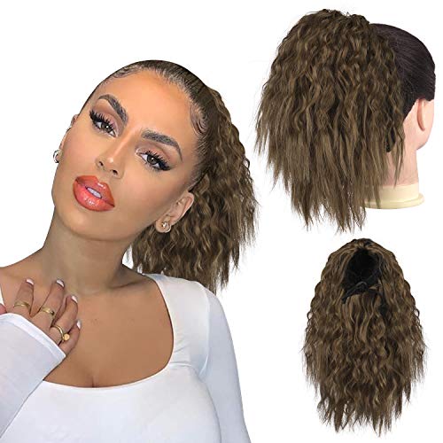 Sidaila Short Ponytail for Black Women, Drawstring Ponytail Curly Hair Extension Synthetic Pony Tails Corn Wave Ponytail HairPieces for African American Women (8/27#)