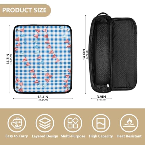 Organizador 2 en 1 para herramientas de cabello con almohadilla resistente al calor, portátil para planchas, rizadores, y estilizadores, azul con estampado vichy miniatura 4