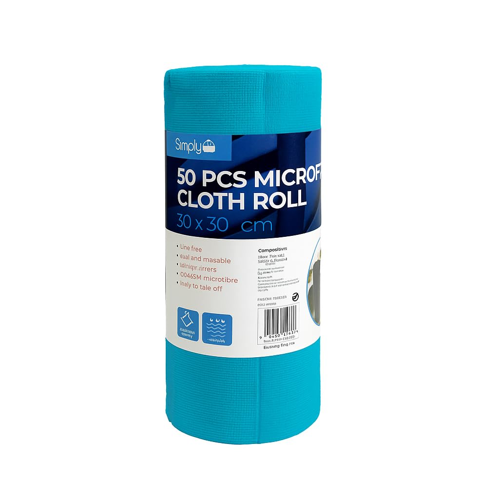 Simply Auto Blue Roll Of 50 Microfibre Cloths, 30X30cm Premium Reusable Multi-Purpose Cleaning Absorbent Towels, Super Soft Multiple Of Uses Around The Car And Home