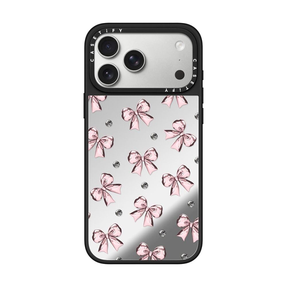 CASETiFY ミラー iPhone 17 Pro Max ケース [鏡面(スマホカバー) / MagSafe対応/指紋防止] - Metallic Pink Ribbon - シルバー (ブラックバンパー)