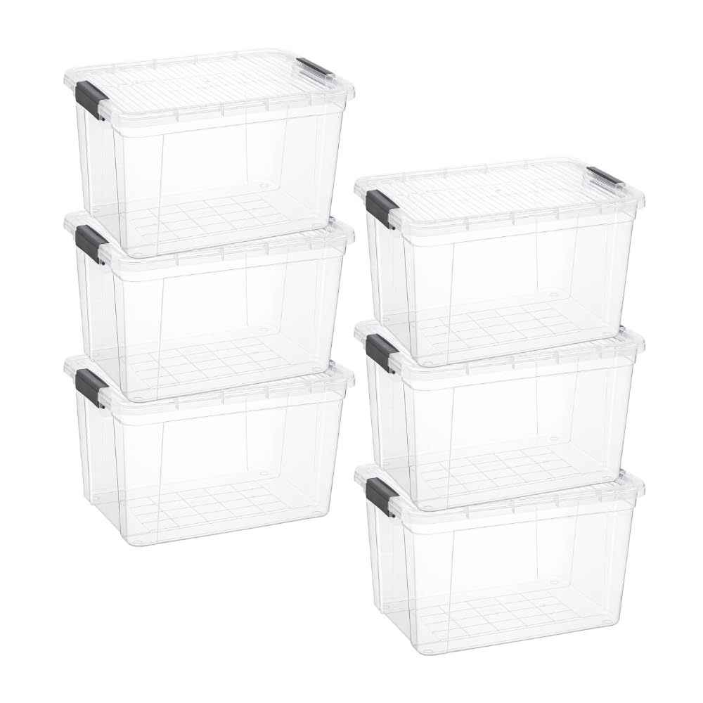 Superio 14.7 Quart Clear Plastic Storage Boxes with Lids, Stackable Organizer Containers, BPA-Free Storage Bins for Home, Office, School &amp; Dorm, 6 Pack