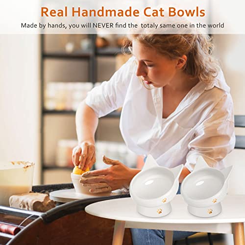 Lesotc Cat Bowls, Ceramic Cat Food And Water Bowl Set Anti Vomiting thumb #3