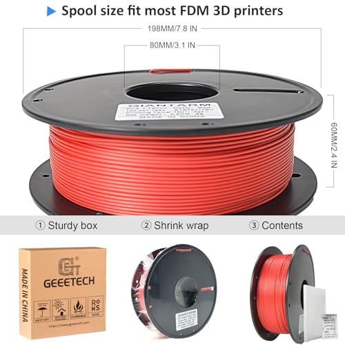 Image of GIANTARM 3D Printer Filament, 0.5kg Red PLA Filament, 1.75mm Dimension Accuracy + /- 0.03mm, 3D Printing Filament