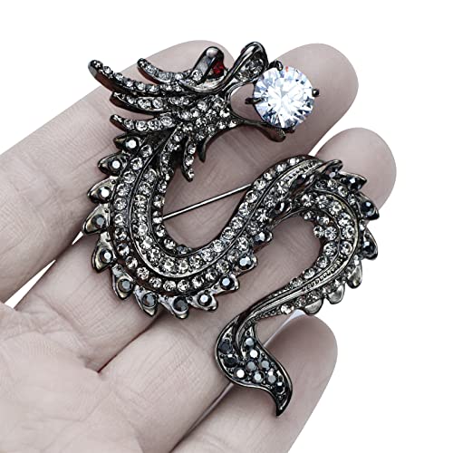 Image of Vintage Crystal Dragon Brooch Lapel Pin Decorative Safety pins for Clothing Rhinestone Animal Brooch Jewelry