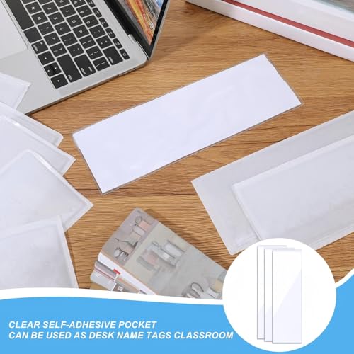 Image of Chinco 30 Pcs Self Adhesive Pockets, Bin Labels for Storage Bins, Clear Pocket Label Sleeves, Plastic Index Card Holder with Top Open for Organizing Bins Box Drawer(3.55 x 10.8 Inches)