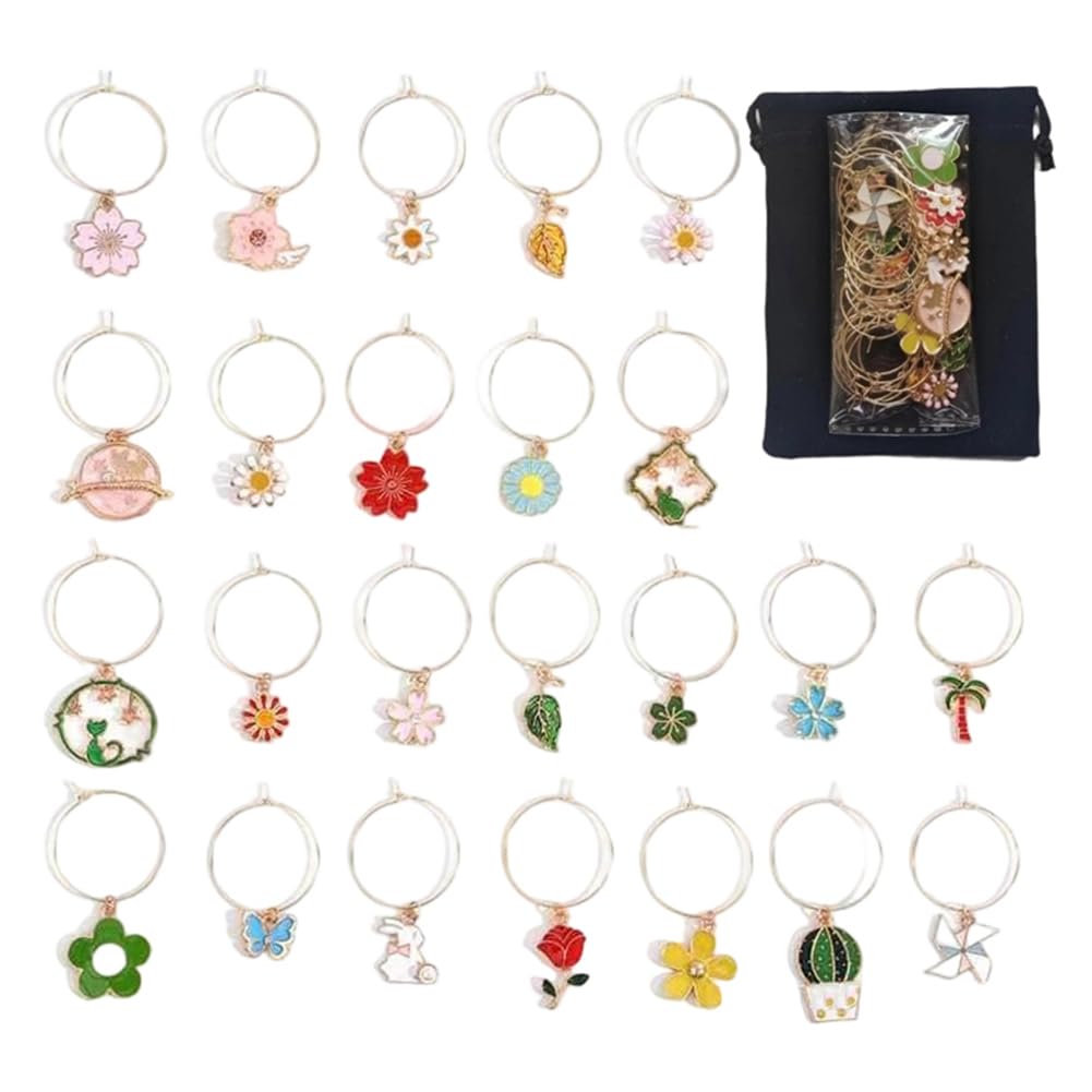 Vjsujehgy Fun Summer Beach Wine Glass Charms 24pcs for Stemware Identification Tags for Parties Stem