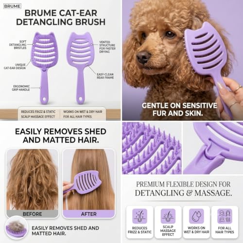 Image of Premium 3D Detangling Hair Brush for Women & Men- Anti Hair Fall Comb for Curly, Wavy & Straight Hair | Hair Straightening Brush, Wet & Dry Styling Brush | Scalp Massager, Frizz Control & Tangle Free Grooming Brush (PACK OF 1) (CAT PURPLE)