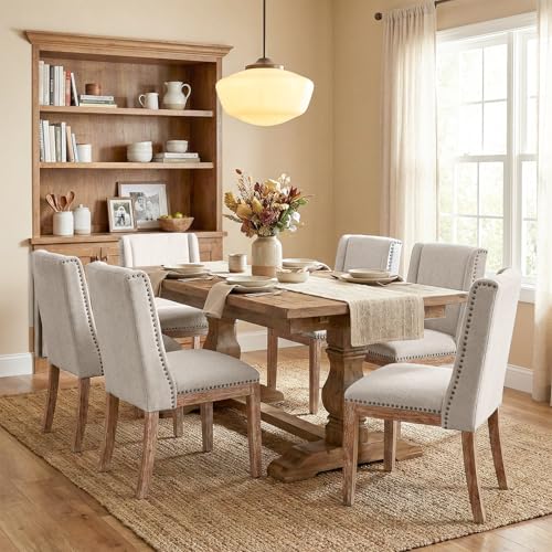 MALOL Dining Chair Set of 6, Fabric Upholstered Kitchen Side Chairs with Wooden Legs for Kitchen &...