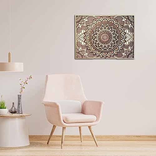 Bhdecor Home Wall Decor – Multilayered Laser Cut Carved Elegant Wooden Mandala Hanging Mdf Panels For Decoration - Rustic Contemporary Artwork 38.2 X 28.3 Inch(97X72Cm), Brown/Gold #TOP3