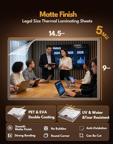 Image of Uinkit 5mil Matte Legal Size Thermal Laminating Pouches, 100 Pack 8.5x14 Inches, Heavy Duty Anti-Glare Laminating Sheets for Safety Protocols, Machine Manuals & Outdoor Signage - Laminator