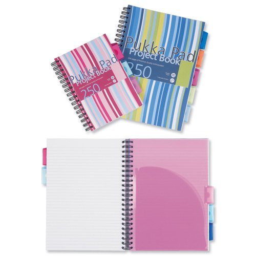 Pukka Pad Project Book Wirebound Plastic Ruled 3-Divider 250pp 80gsm A5 Assorted Ref PROBA5 [Pack of 12]      Unknown Binding