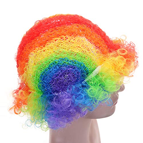 Image of FREE BEAUTY Fluffy Afro Synthetic Clown Wig for Men Women Cosplay Anime Party Christmas Halloween Fancy Funny Wigs (Rainbow)