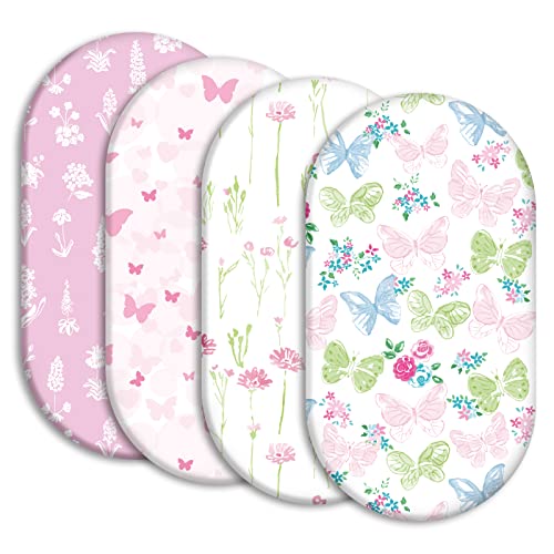 Image of Gllquen Baby Bassinet Sheets 4 Pack, Breathable Cozy Fitted Mattress Sheet, Elastic Travel Crib Fashionable Floral Pattern, Standard Cradle Safe Sheets for Baby Boy Girls 32"X16" (Butterfly)