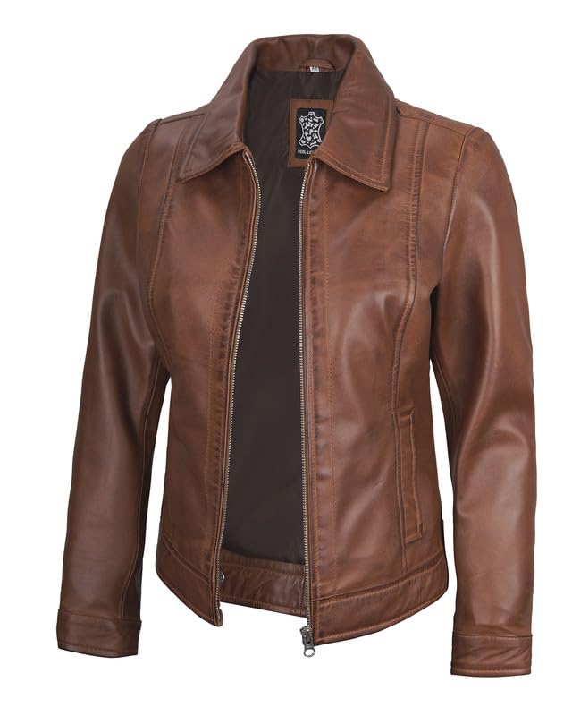 Image of Decrum Vintage Style Women's Leather Jacket - Real Lambskin Casual Leather Jacket for Women