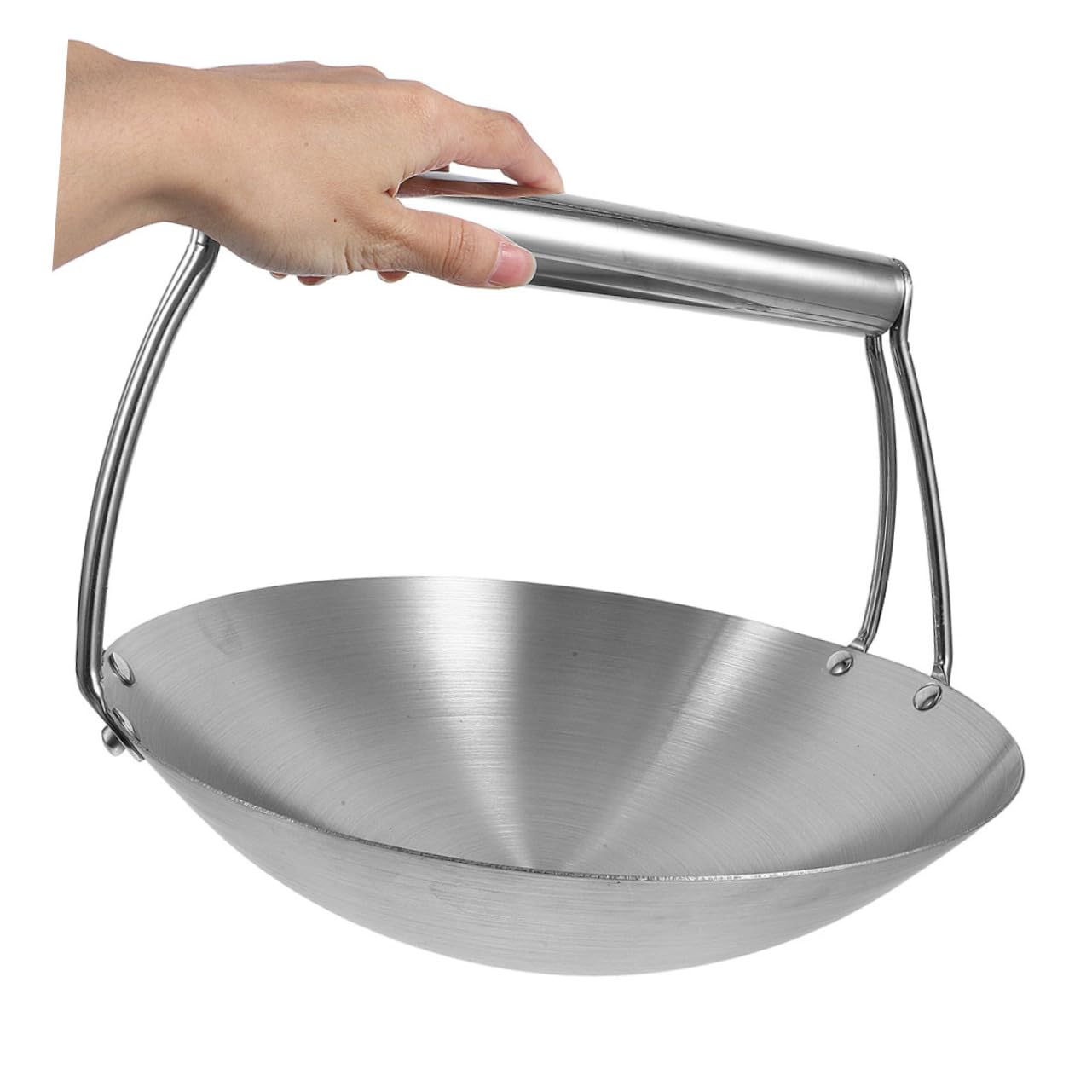 Ciieeo Wok aus Edelstahl mit Rundem Boden, 31, 75cm, Silber | Aufhängestange, zum Servieren, Braten und Kochen, für Küche, Restaurant und Zuhause