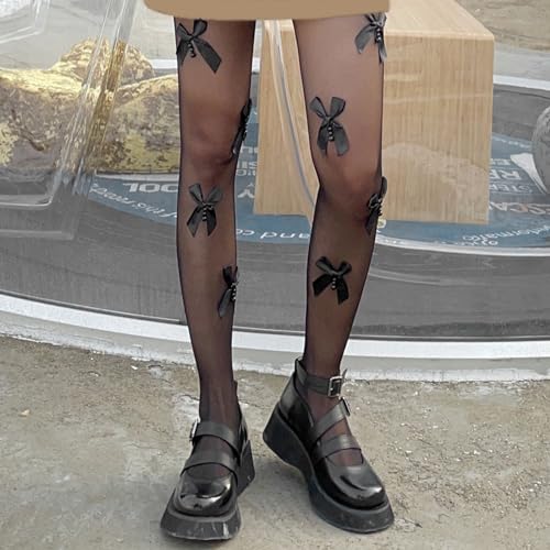 Image of Y2K Patterned Sheer Tights for Women Gothic Punk Thigh High Pantyhose Harajuku Lolita Bandage Fishnet Stockings