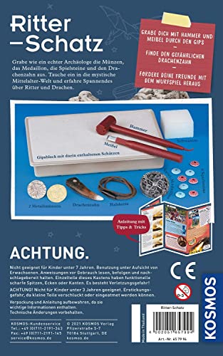 KOSMOS 657994 Ritter-Schatz, Grabe Funkelnde Münzen und Spielsteine aus, für Mittelalter-Fans und kleine Archäologen, Experimentierset mit Hammer und Meißel, Für Kinder ab 7-10 Jahre – Bild 8
