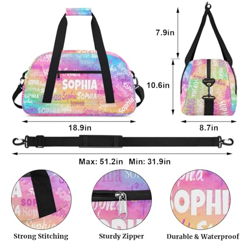 Custom Dance Bag Girls Sport Duffel Bag, Personalized Kids Gym Bag Customize Travel Duffle Bag with Name, Watercolor Colorful Pink2