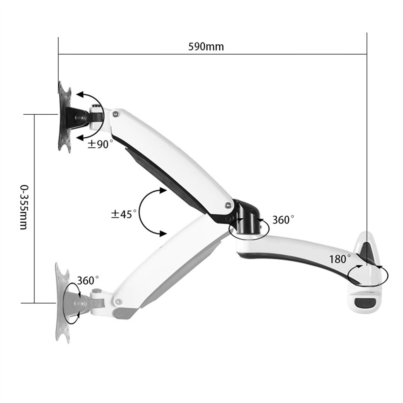 ガススプリング壁マウント ショー15用 回転傾斜 横向きから縦向きまで フルモーション壁マウント 最大32インチのデバイスに対応 並行輸入品 BONTEC (ボンテック) シングルモニターデスクマウント 13~34インチ
