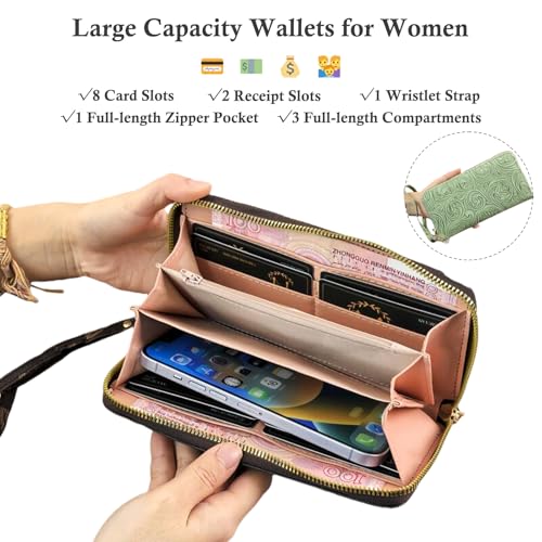 Womens Wallet Wristlet RFID Blocking Floral Vegan Leather Purse Long Zip Around Clutch Large Capacity Card Holder2