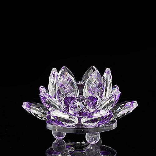蓮の花 クリスタル 置物 ガラスインテリア 風水 金運 開運 癒し 厄除け 勝負 恋愛 幸運 仏壇 仏具 仏前 法事 法要 命日 お盆 飾り 10CM (パープル)