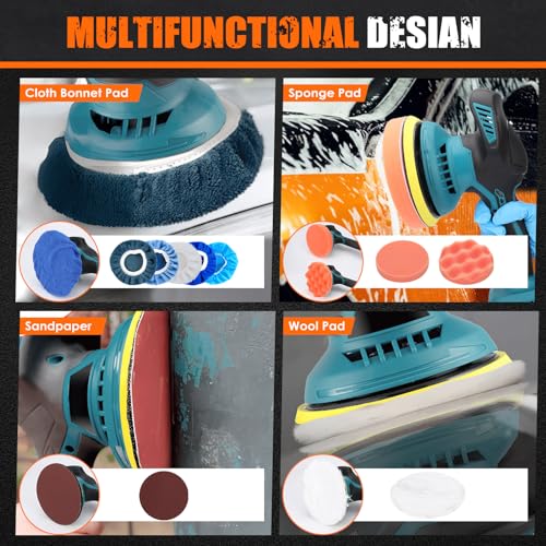 Draadloze bufferpolijstmachine compatibel met Makita 18V batterij, 6 inch auto-polijstmachine met 12 stuks hulpstukken, 2500-5000 RPM 6 variabele snelheid, polijstmachines voor automatische detailing - Afbeelding 5