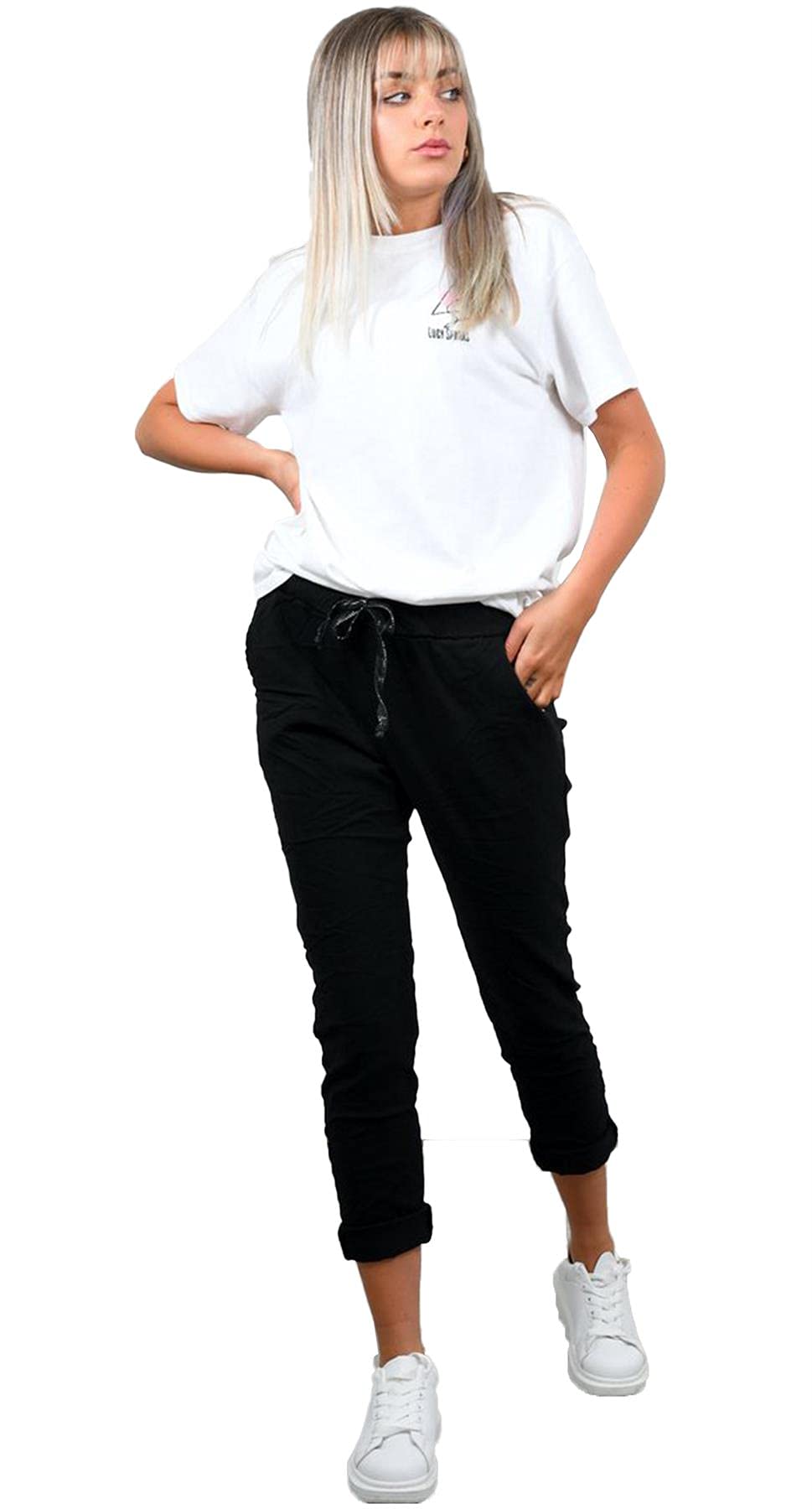 Crazy Girls Womens Magic Trousers, Plain Black, XXL (UK 20-22)