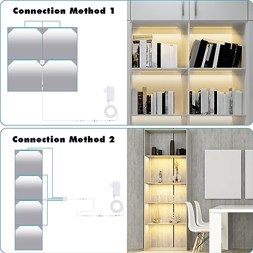 Image of JUSJUBR 4PCS x 12inch Display Cabinet Lights Warm White, Dimmable LED Shelf Lighting with Memory Function, Bookshelf Lighting, LED Lights for Display Case /Pantry /Closet /Safe, 3000K
