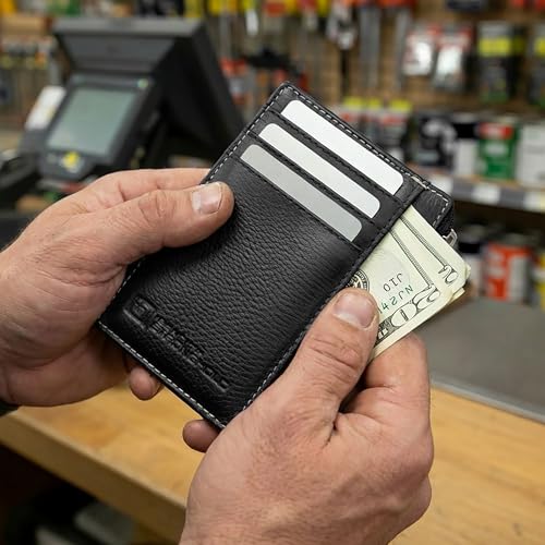 Image of ID Stronghold RFID Front Pocket Wallet Mini Minimalist Wallet Slim Wallet Genuine Leather with Zipper, Small Black