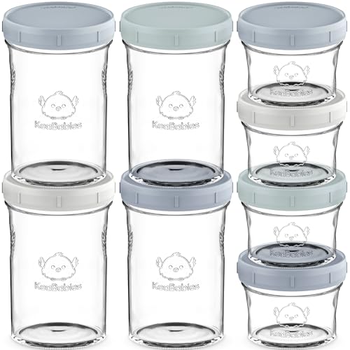 KeaBabies Lote de 8 latas para guardar comida de bebé - A prueba de fugas - Aptas para microondas - Recipiente para guardar comida de bebé - Tarros de bola (Slate)