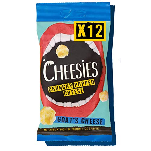 Snack de Queso Crujiente Cheesies, queso de cabra. Sin Carbohidratos, Alto en Protínas, Sin Gluten, Vegetariano, Ceto. queso de cabra 9 Bolsas de 90g.