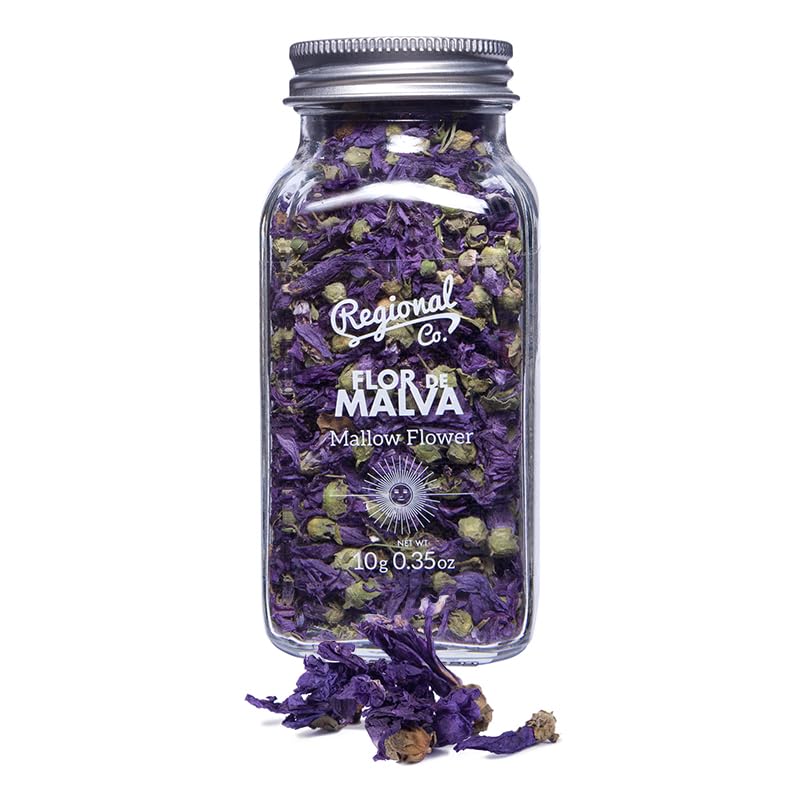 Regional Co | Flor de Malva - Tarro de Cristal 10 Gr - Aroma Suave y Floral para Infusión de Malva y Tés - Ideal en Repostería y Decoración - Propiedades Digestivas y Relajantes - 100% Natural