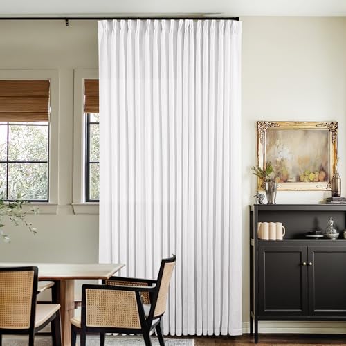 Image of Extra Wide Pinch Pleated Linen Curtains 90 Inches Long 70 Inch Width for Living Room Bedroom Light Filtering White Semi Sheer Pleat Window Curtain Pinch Pleated Drape with Hooks Rings 1 Panel 70x90