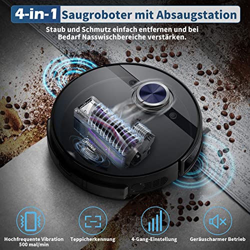 Aspirateur Robot,Midea 4000PA Robot Aspirateur Laveur de Sol,avec Lidar Navigation Intelligente,pour Poils d'animaux,Tapis,Sols (Station de Base Ceinture Noire) - Image 3