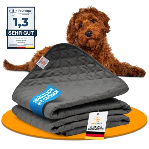 SympaTierisch wasserdichte Hundedecke - Robuste Hundematte als Schutz für Sofa & Bett - rutschfeste Hundedecke auch für große Hunde geeignet - in der Waschmaschine waschbar - 150 x 130 cm - grau
