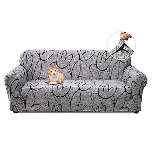 Jaotto Funda para Sofa 4 Plazas Funda Cubre Sofa Ajustable Fundas de Sofá Elasticas Extraíbles Lavables Antideslizante Protector Cubiertas de Sofá con Brazos de Sala de Estar,Estilo Gris