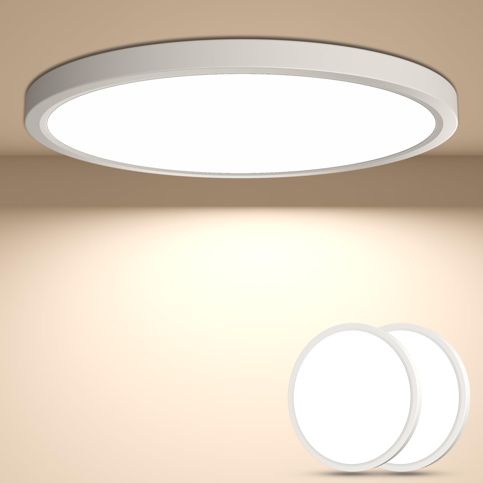 YiLaie 2pcs LED Ceiling Light, 24W 4000K Ceiling Lamp, 2640LM IP44 Lamp Bedroom Ceiling, LED Ceiling Lights for Bedroom, Kitchen, Living Room, Bathroom, Dining Room Hallway Ø30cm