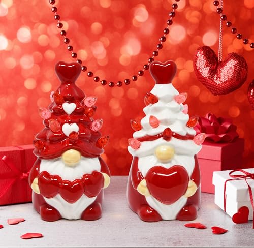 Gift Boutique Valentines Day Decorations Lighted Ceramic Gnome Figurines with Heart Tree LED Tabletop Shelf Mantel Home Decor by Gift Boutique - Image 7
