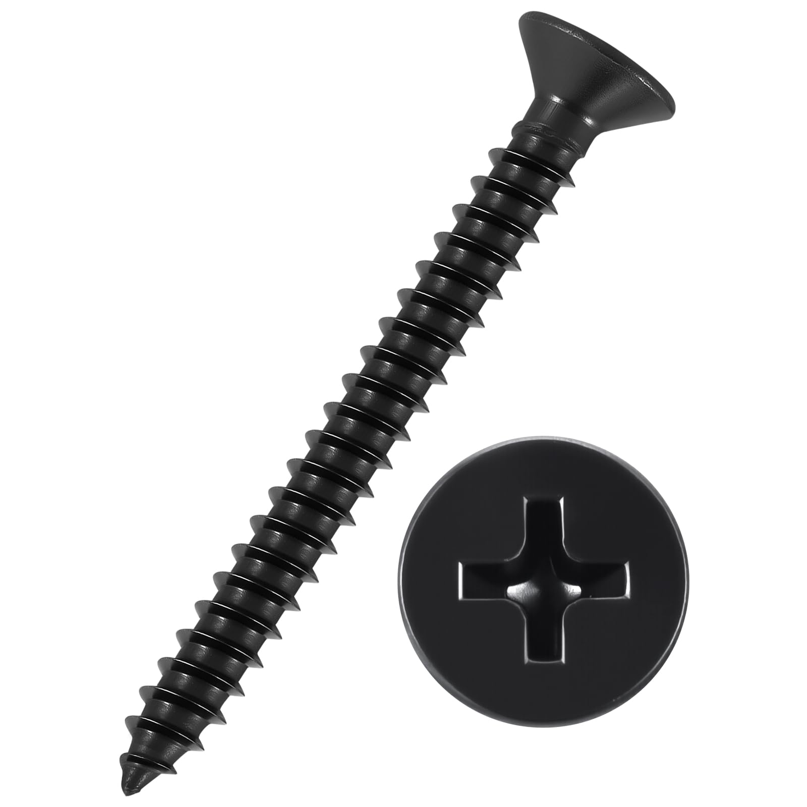 Kozelo 50pcs Phillips Flat Head Wood Screws - [#6x1-3/8"] Carbon Steel Countersunk Self Tapping Screws for Furniture Assembly, Interior Trim, Outdoor Construction, Black — image 1
