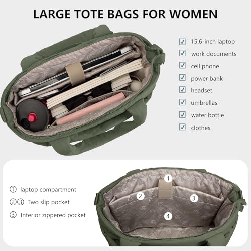 Image of Puffer Tote Bag for Women Quilted Nurse Bag Lightweight Work Bag for Teacher Travel Handbag with Multiple Pockets